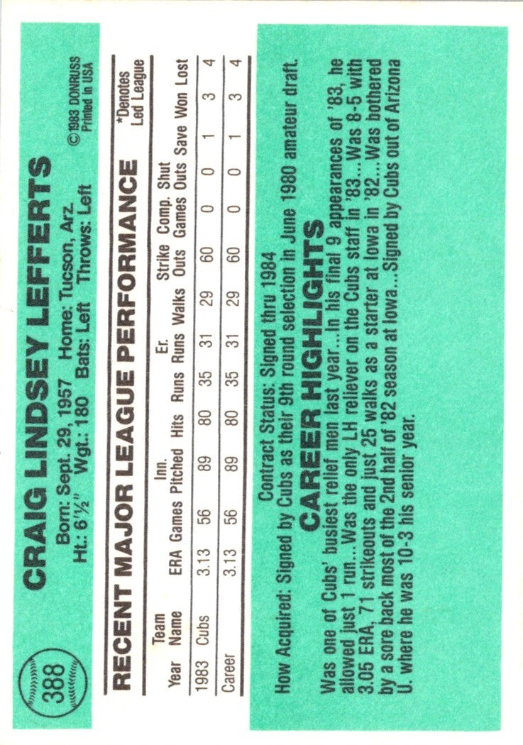 1984 Donruss Craig Lefferts