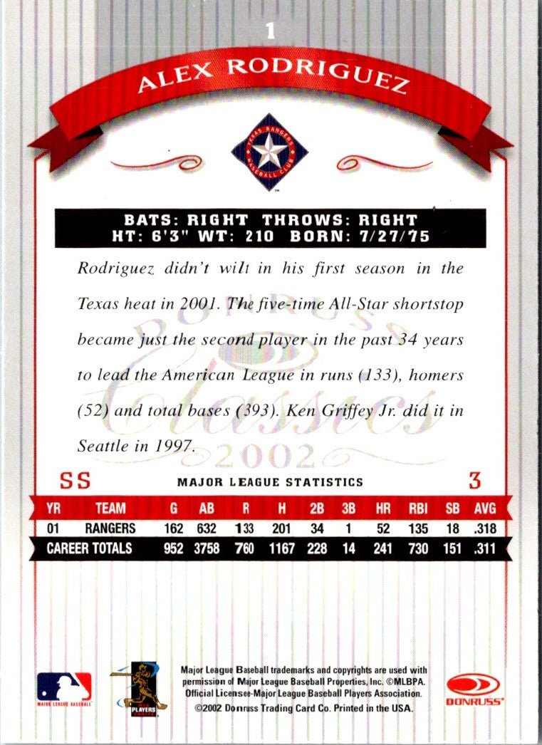2002 Donruss Classics Alex Rodriguez
