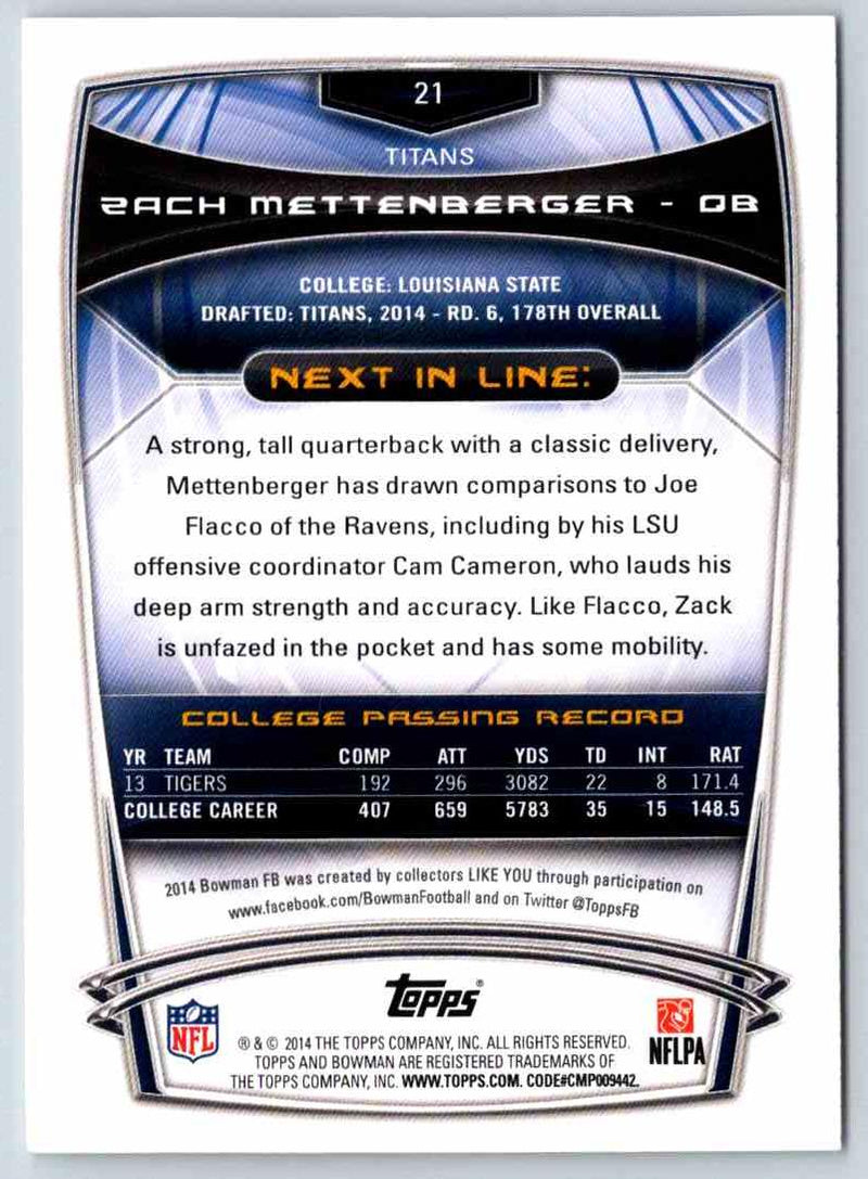 2014 Bowman Football Zach Mettenberger