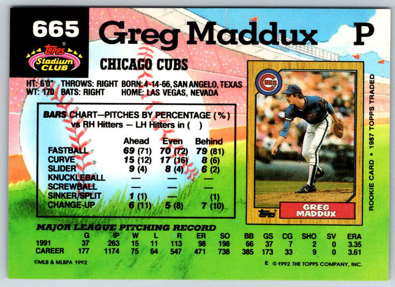 1992 Stadium Club Greg Maddux