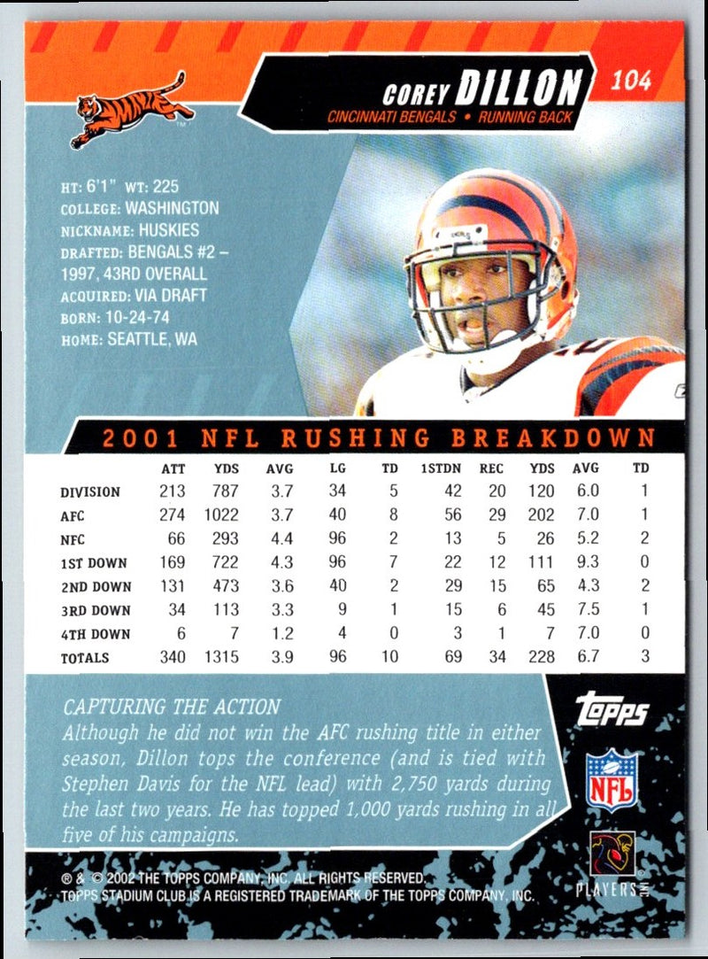 2002 Stadium Club Corey Dillon