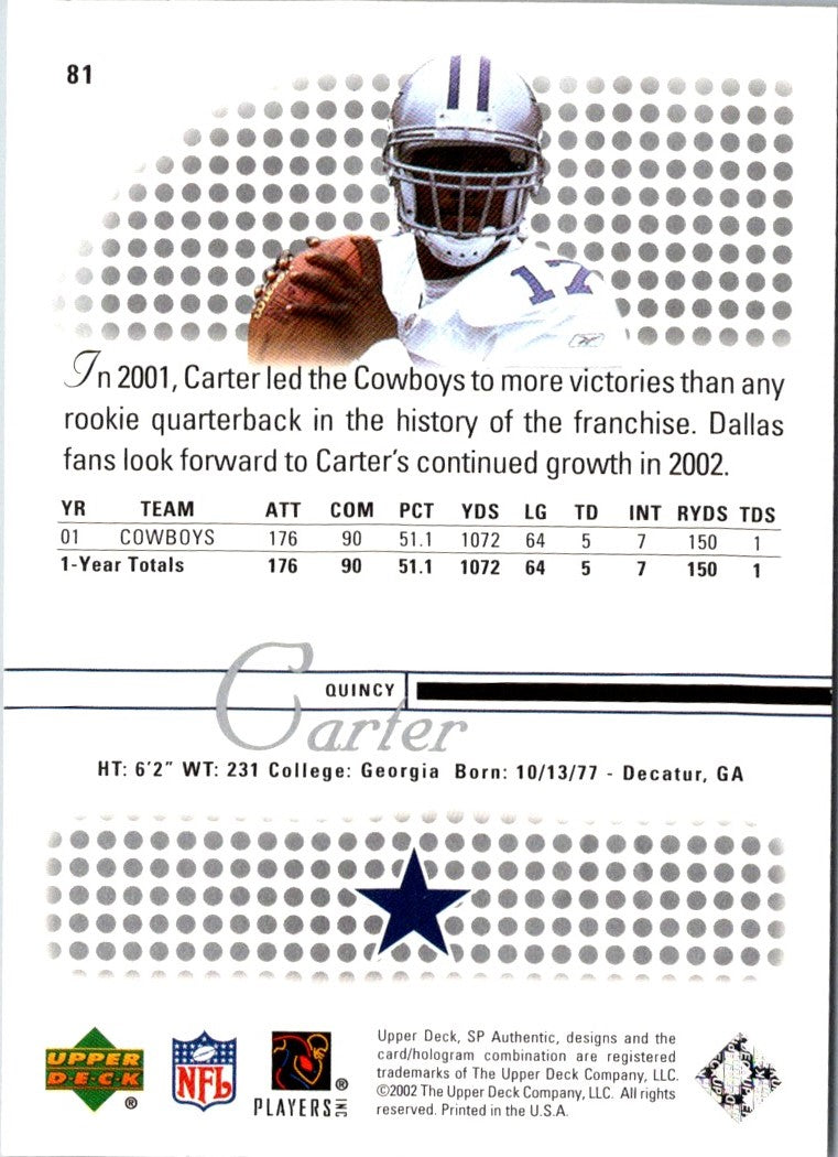 2002 SP Authentic Quincy Carter