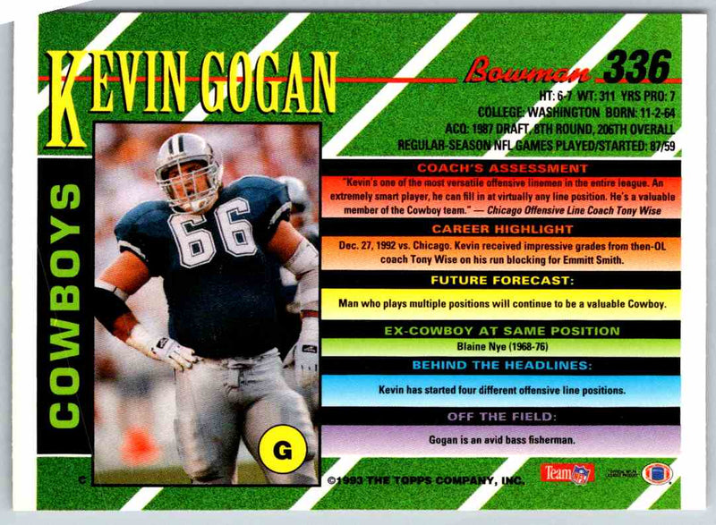 1993 Bowman Football Kevin Gogan