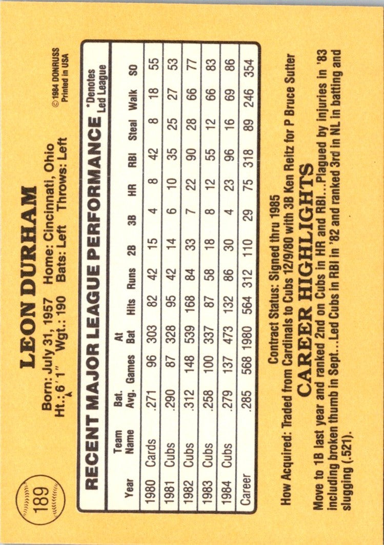 1985 Donruss Leon Durham