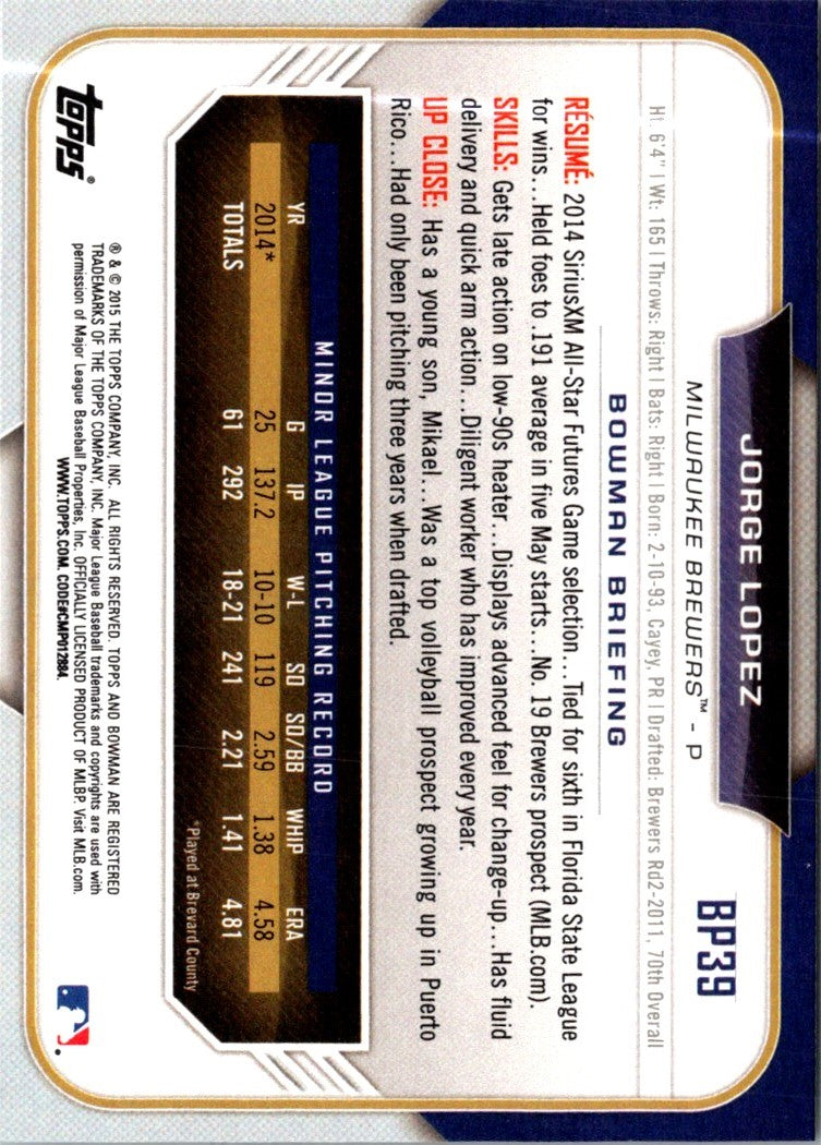 2015 Bowman Prospects Jorge Lopez