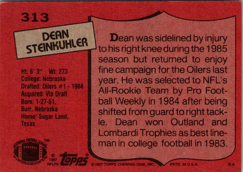 1987 Topps Dean Steinkuhler