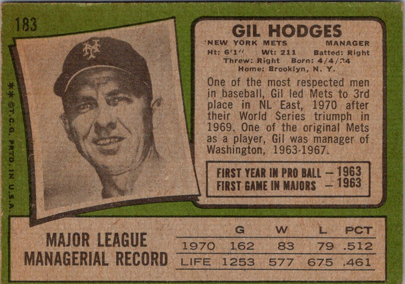 1971 Topps Gil Hodges