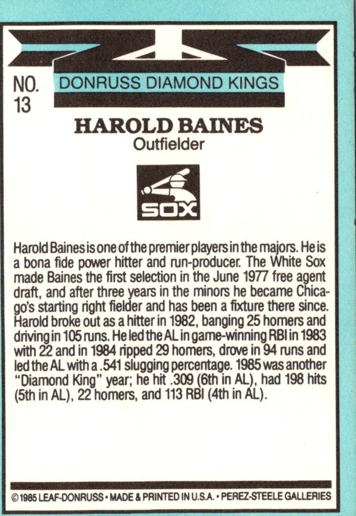 1986 Donruss Diamond Kings Harold Baines
