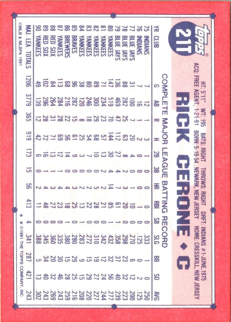 1990 Topps Traded Rick Cerone