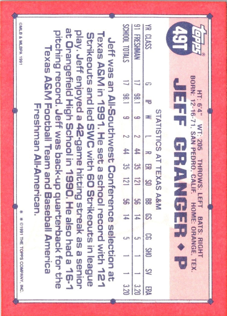 1991 Topps Traded Jeff Granger