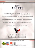 2007 Upper Deck First Edition Jon Abbate #187 Rookie