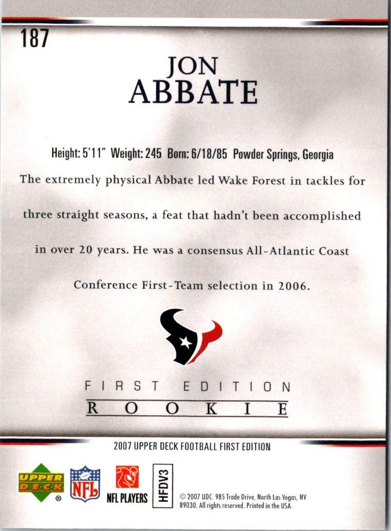 2007 Upper Deck First Edition Jon Abbate