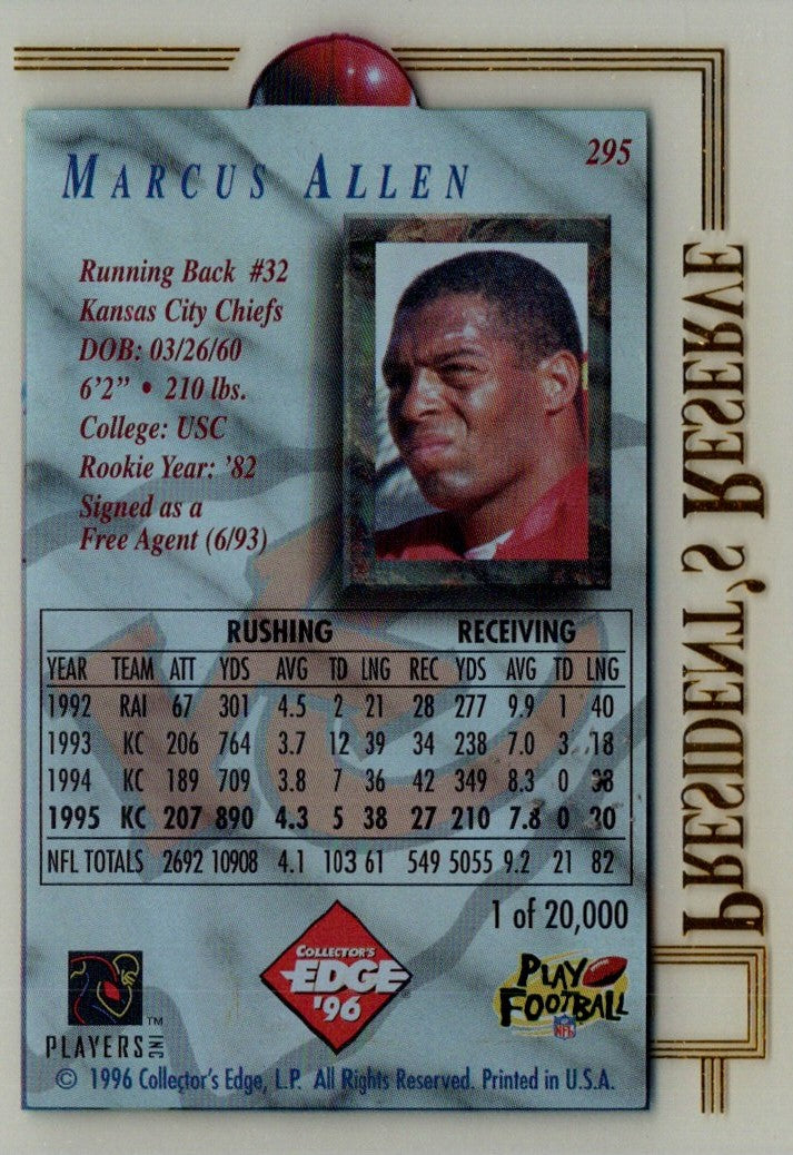 1996 Collector's Edge President's Reserve Marcus Allen