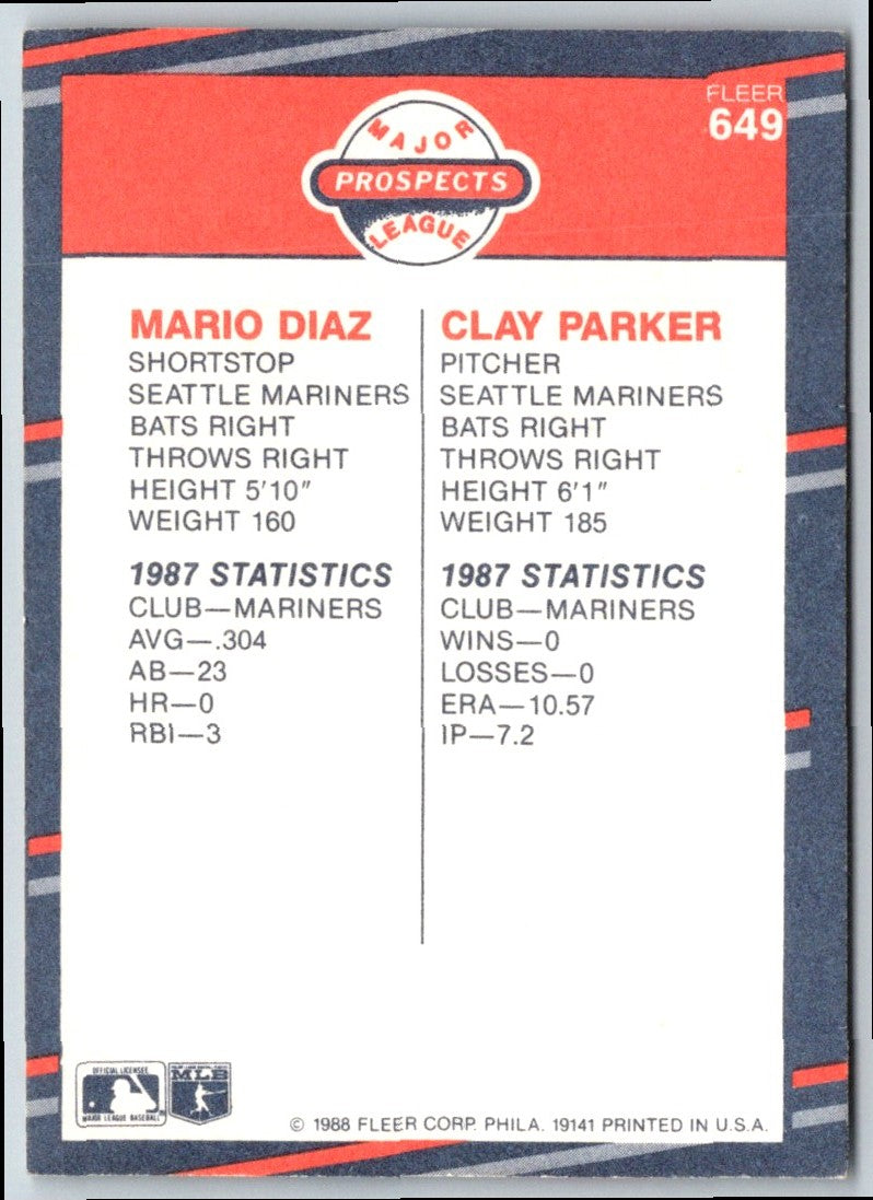 1988 Fleer Mario Diaz/Clay Parker