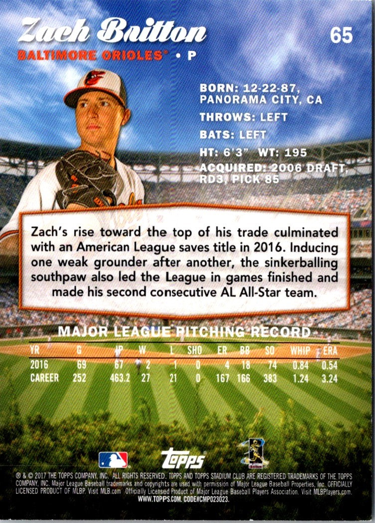 2017 Stadium Club Zach Britton