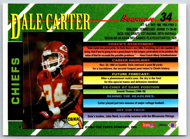 1993 Bowman Football Dale Carter