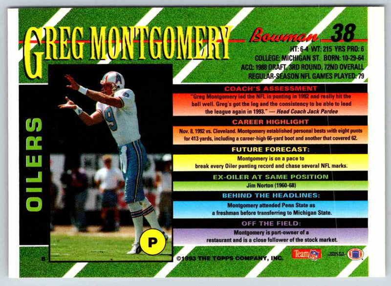 1993 Bowman Football Greg Montgomery