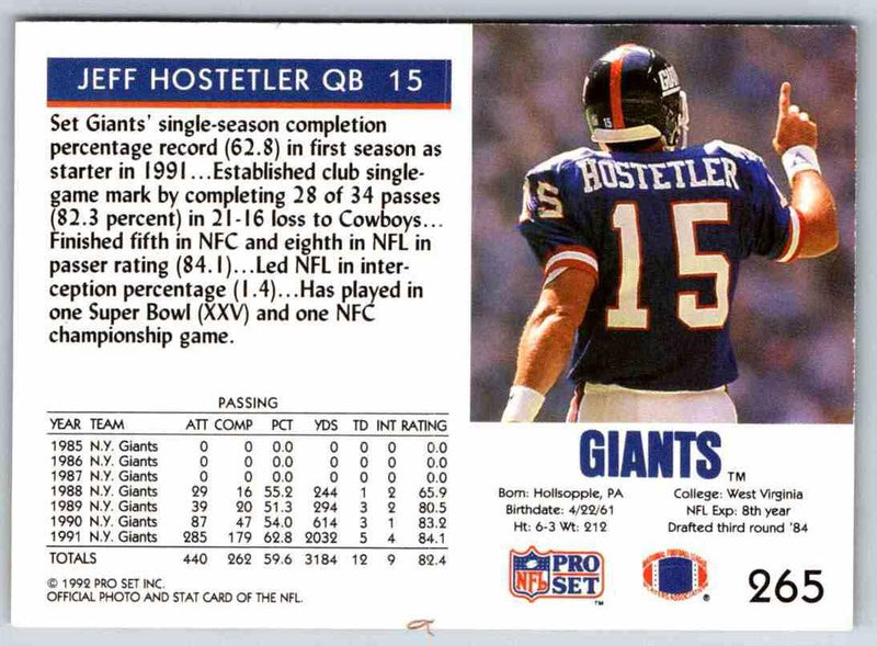 1991 Score Jeff Hostetler