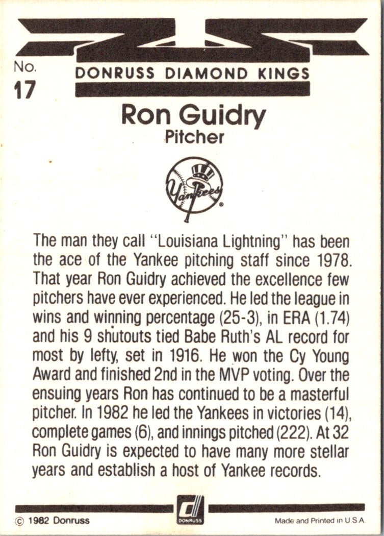 1983 Donruss Ron Guidry