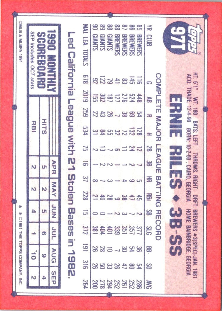 1991 Topps Traded Ernie Riles