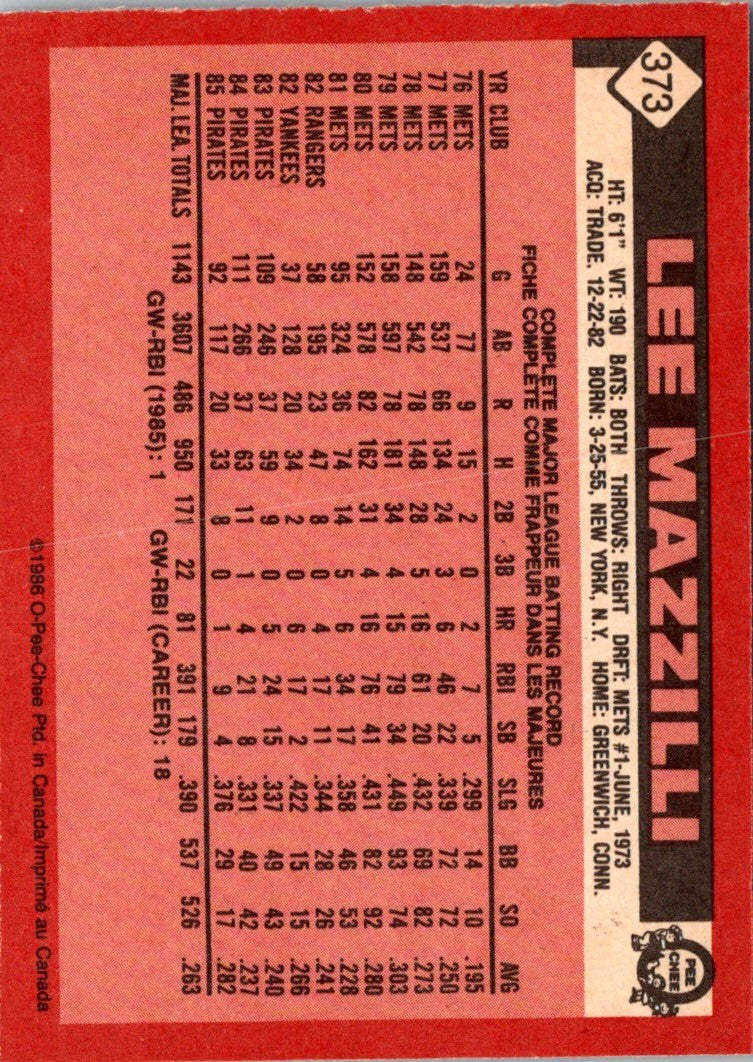 1986 O-Pee-Chee Lee Mazzilli