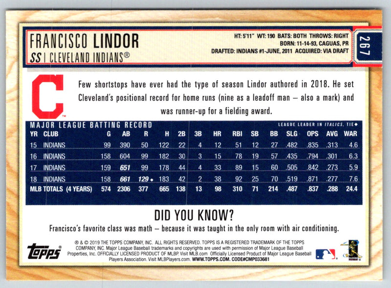 2019 Topps Big League Francisco Lindor