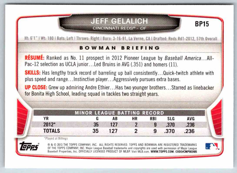 2013 Bowman Jeff Gelalich