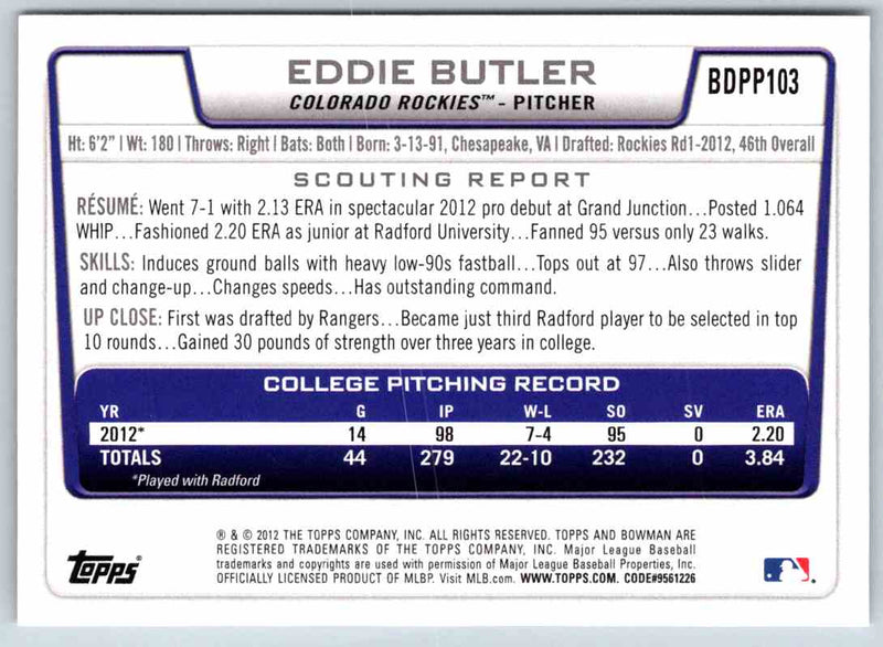 2012 Bowman Eddie Butler