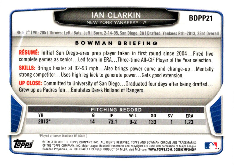 2013 Bowman Draft Picks & Prospects Chrome Ian Clarkin