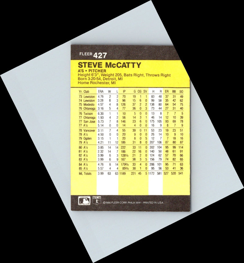 1986 Fleer Steve McCatty