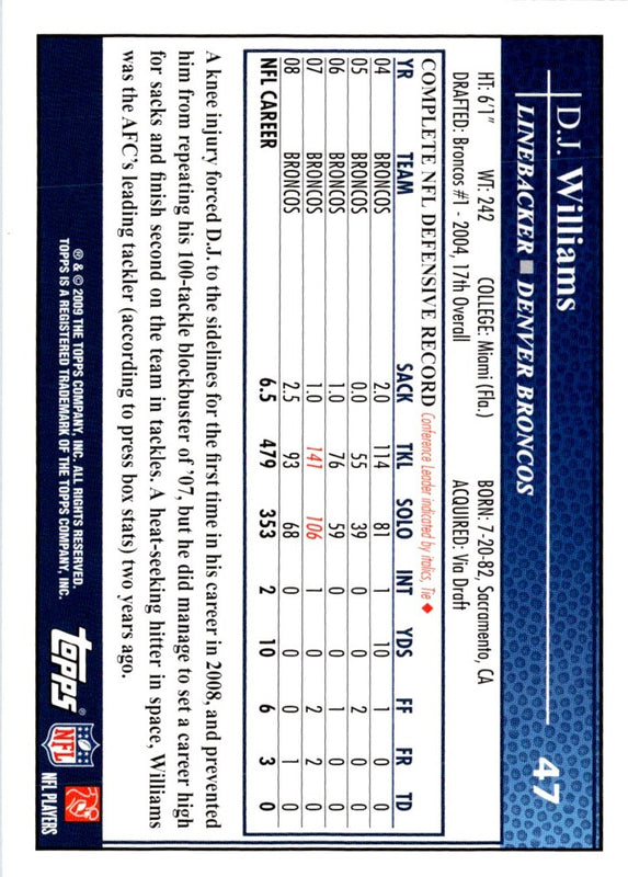 2009 Topps D.J. Williams #47