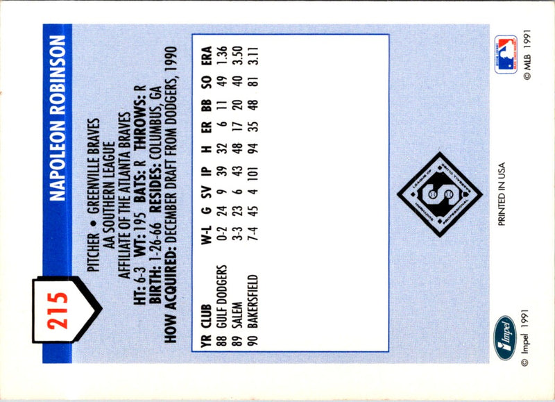 1991 Line Drive AA Napoleon Robinson
