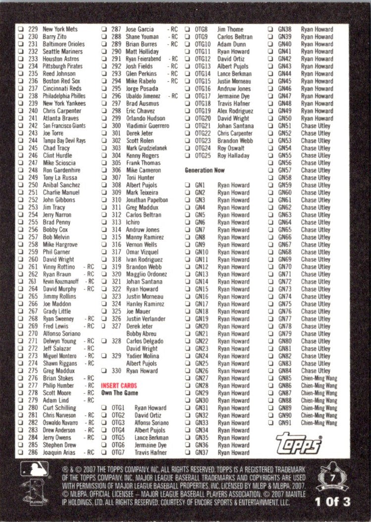 2007 Topps Checklist Series 1 (1 of 3)