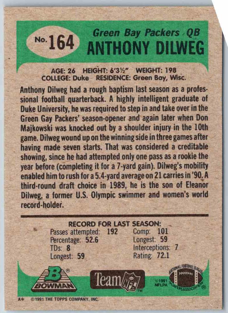 1991 Bowman Football Anthony Dilweg