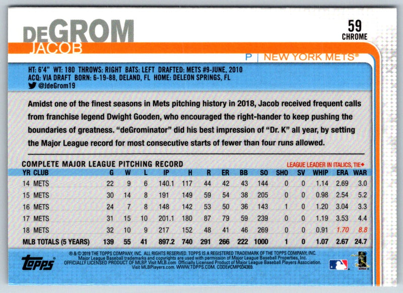 2019 Topps Chrome Jacob deGrom