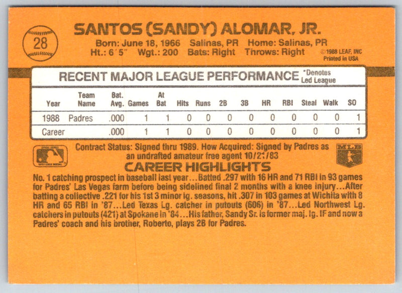 1989 Donruss Sandy Alomar Jr.