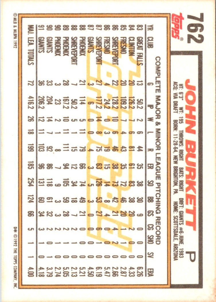 1992 Topps John Burkett