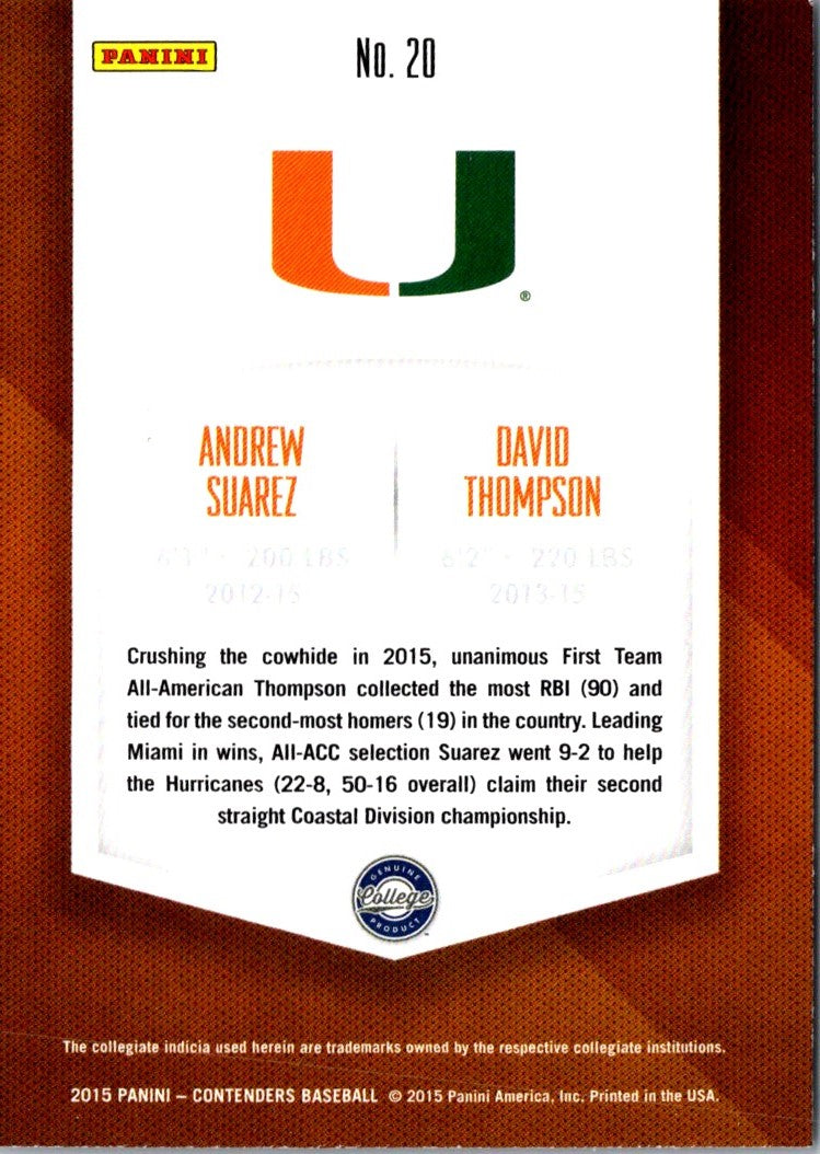 2015 Panini Contenders Collegiate Connections Andrew Suarez/David Thompson