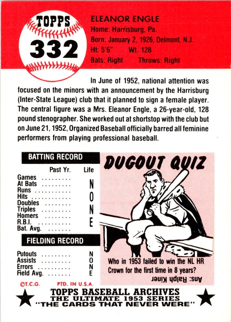 1991 Topps Archives 1953 Eleanor Engle