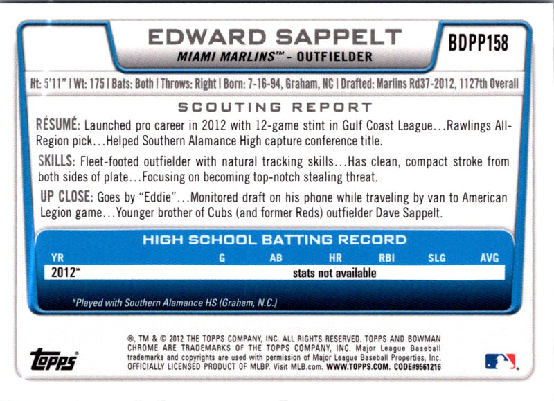 2012 Bowman Draft Picks & Prospects Edward Sappelt