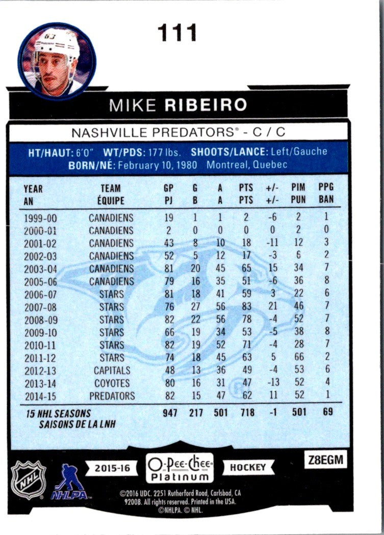 2015 O-Pee-Chee Platinum Mike Ribeiro