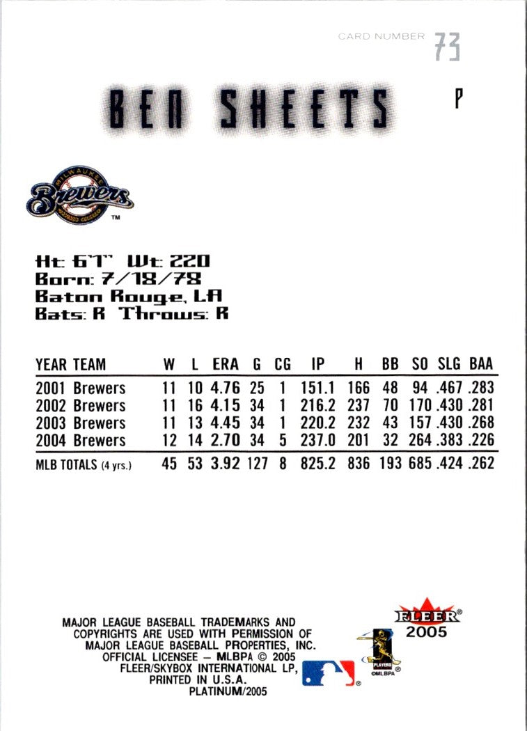 2005 Fleer Platinum Ben Sheets