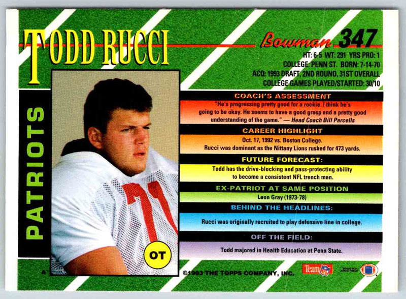 1993 Bowman Football Todd Rucci