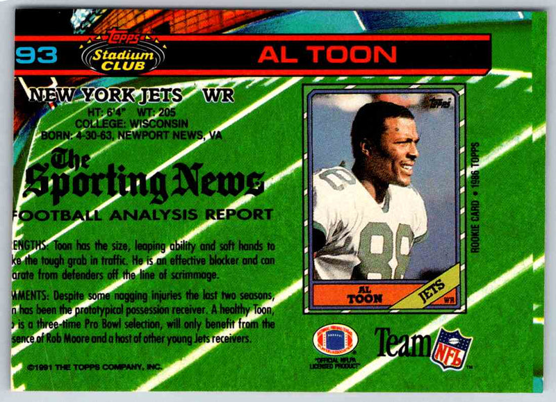 1991 Topps Stadium Club Football Al Toon