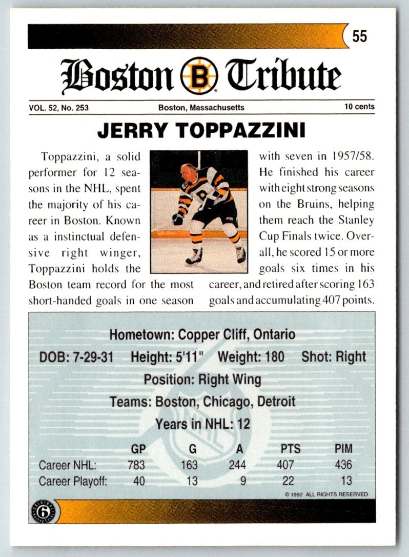 1991 Ultimate Original 6 Jerry Toppazzini