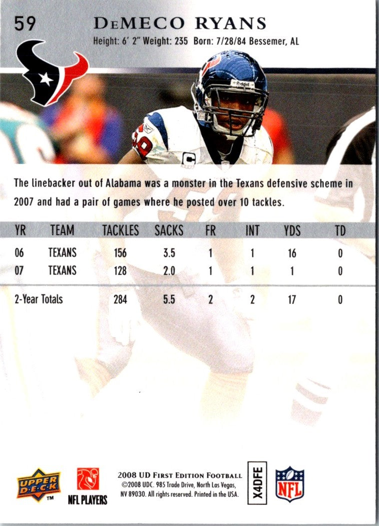 2008 Upper Deck First Edition DeMeco Ryans