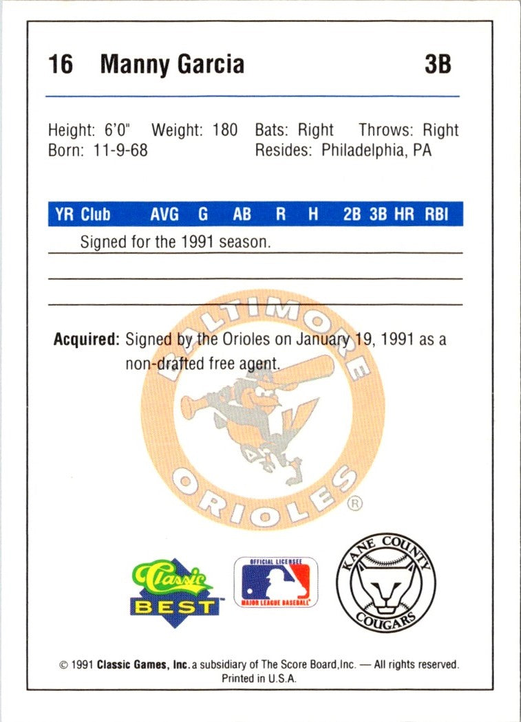 1991 Classic Best Kane County Cougars Manny Garcia