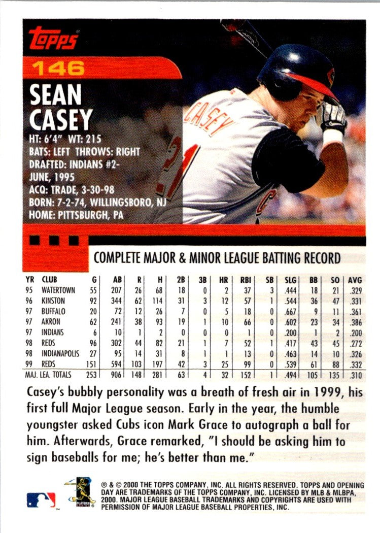 2000 Topps Opening Day Sean Casey