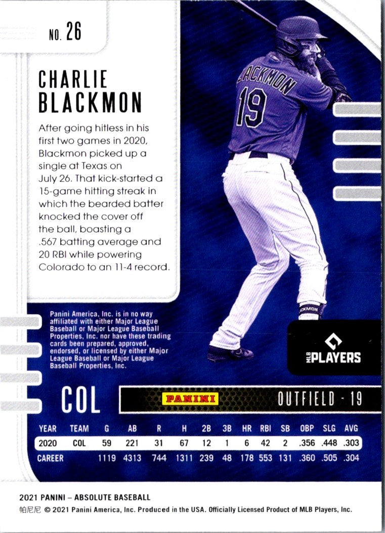 2021 Panini Absolute Charlie Blackmon