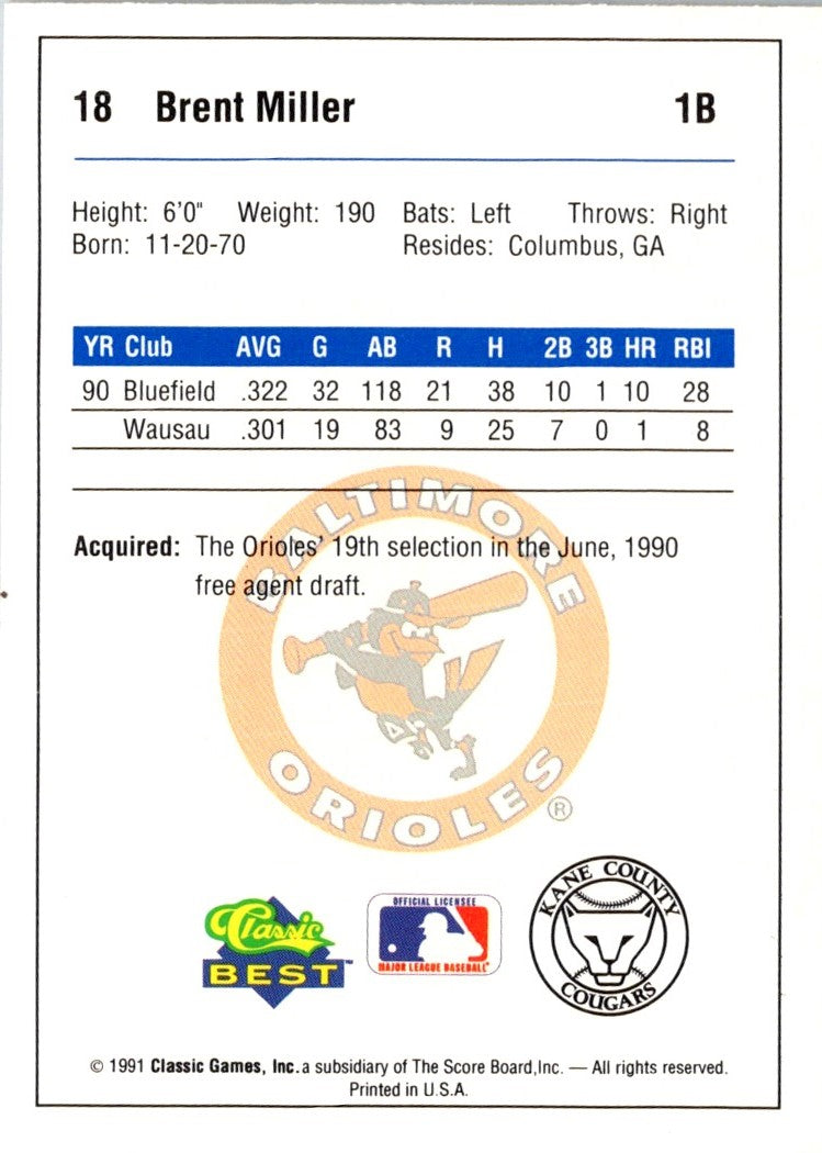 1991 Classic Best Kane County Cougars Brent Miller